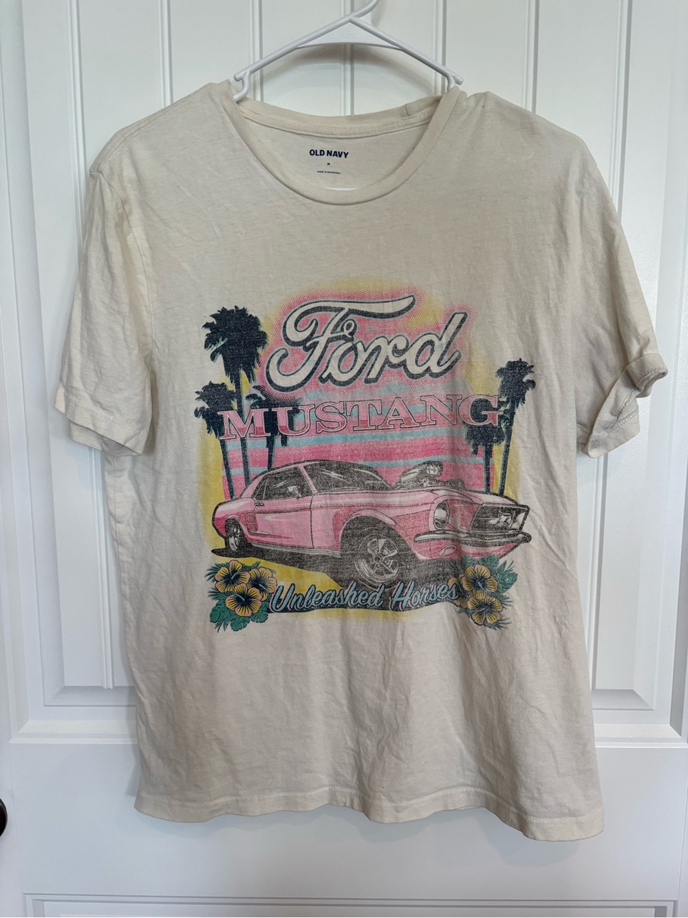 Old Navy Pink Ford Mustang Graphic Tee on Cream